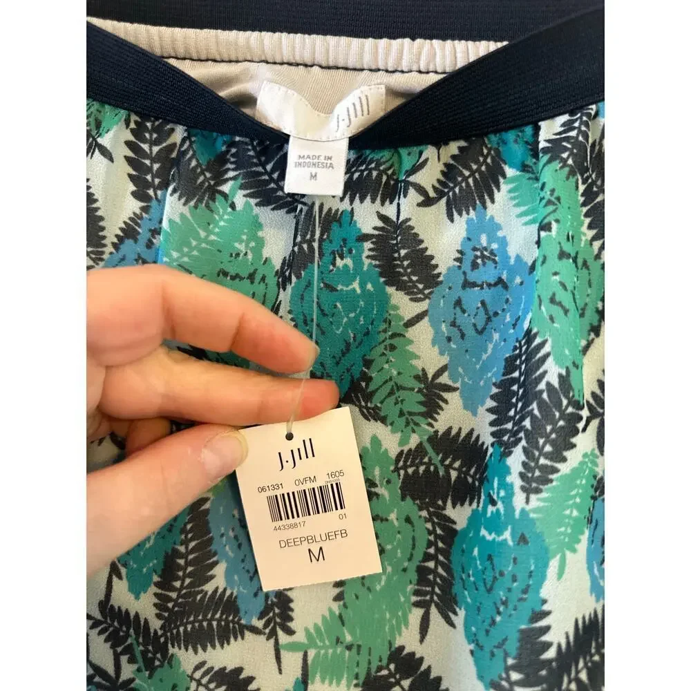 NWT J. Jill Green Tropical Leaf Sheer Partially Lined Flowy  Maxi Skirt Medium